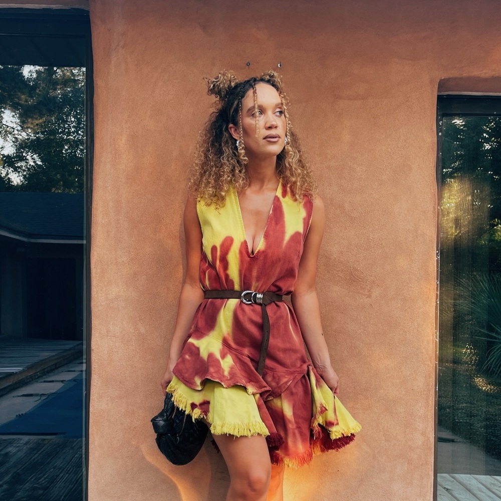 Marques Almeida Drill Tie Dye V Neck Dress